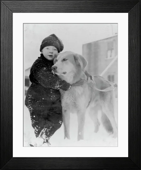 Framed Print : Child with dog, between c1900 and c1930. Creator: Unknown Framed Print : Child with dog, between c1900 and c1930. Creator: Unknown