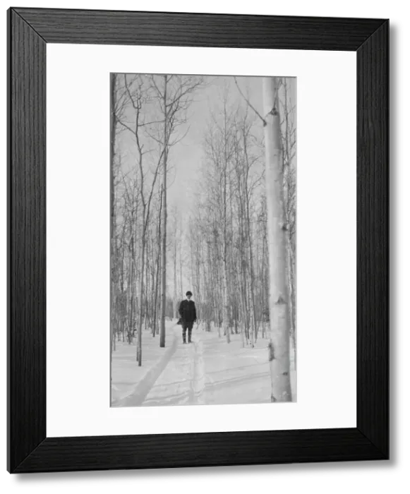 Framed Print : Rev. Burgess on snow covered road, between c1900 and 1927. Creator: Unknown Framed Print : Rev. Burgess on snow covered road, between c1900 and 1927. Creator: Unknown