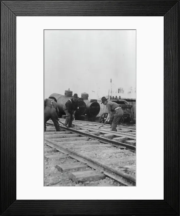 Framed Print : Workmen laying track, between c1900 and 1927. Creator: Unknown Framed Print : Workmen laying track, between c1900 and 1927. Creator: Unknown