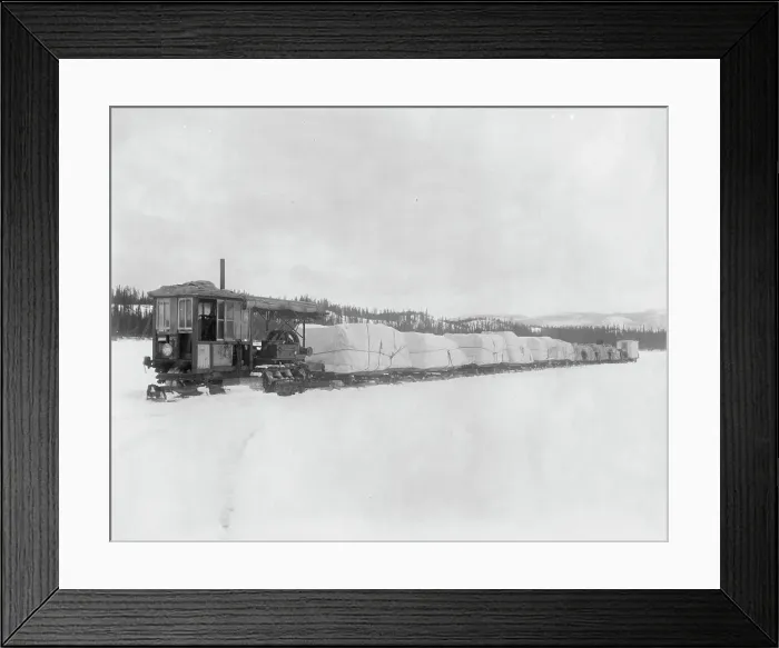 Framed Print : Caterpillar hauling freight on the lake in spring to the Yukon, between c1900 and c1930. Creator: Unknown Framed Print : Caterpillar hauling freight on the lake in spring to the Yukon, between c1900 and c1930. Creator: Unknown