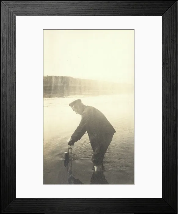 Framed Print : The moment of measuring the water level at the Inorogda hydrometric station, 1909. Creator: Vladimir Ivanovich Fedorov Framed Print : The moment of measuring the water level at the Inorogda hydrometric station, 1909. Creator: Vladimir Ivanovich Fedorov
