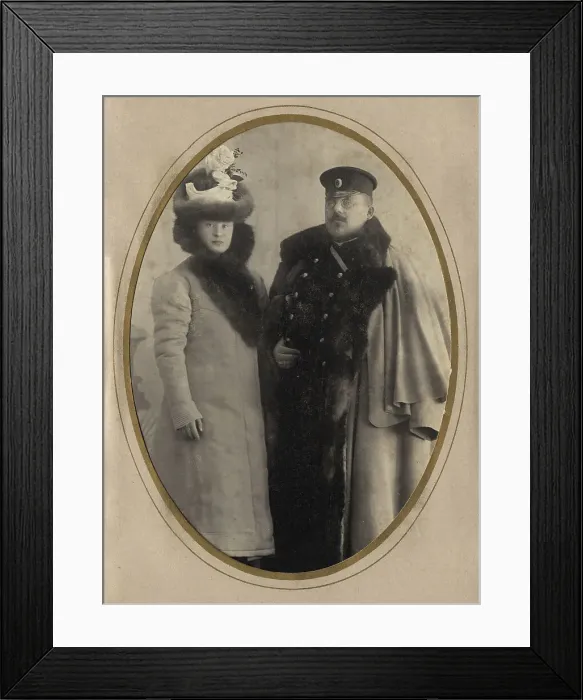 Framed Print : Fire Chief A. F. Domishkevich in the Winter Uniform of a Firefighter (With His Wife), 1901. Creator: N. A. Lavrov Framed Print : Fire Chief A. F. Domishkevich in the Winter Uniform of a Firefighter (With His Wife), 1901. Creator: N. A. Lavrov