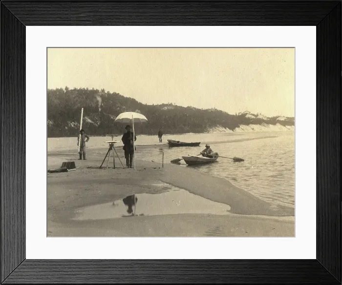 Framed Print : A survey group with instruments on the right bank of the Zeya River, 1909. Creator: Vladimir Ivanovich Fedorov Framed Print : A survey group with instruments on the right bank of the Zeya River, 1909. Creator: Vladimir Ivanovich Fedorov