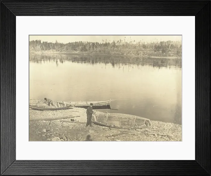Framed Print : Construction of boats on the banks of the Inorogda River, 1909. Creator: Vladimir Ivanovich Fedorov Framed Print : Construction of boats on the banks of the Inorogda River, 1909. Creator: Vladimir Ivanovich Fedorov