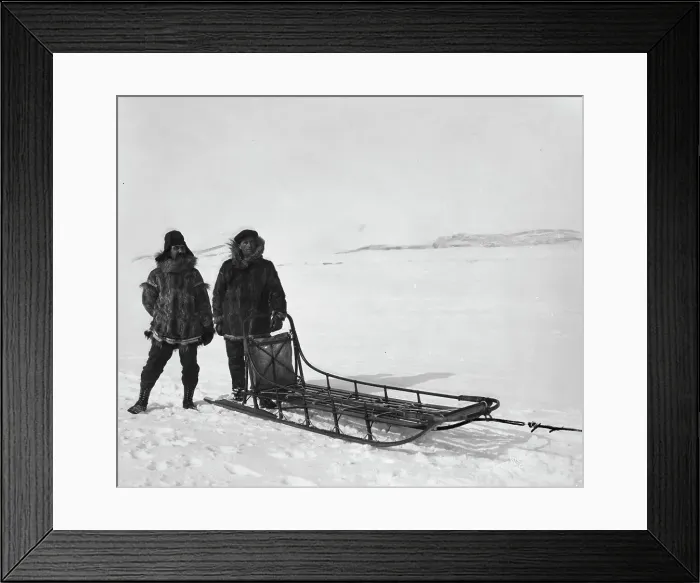 Framed Print : Mr. Bowen and Mr. Delezene with racing sled in an All Alaska Sweepstakes, between c1900 and 1927. Creator: Unknown Framed Print : Mr. Bowen and Mr. Delezene with racing sled in an All Alaska Sweepstakes, between c1900 and 1927. Creator: Unknown