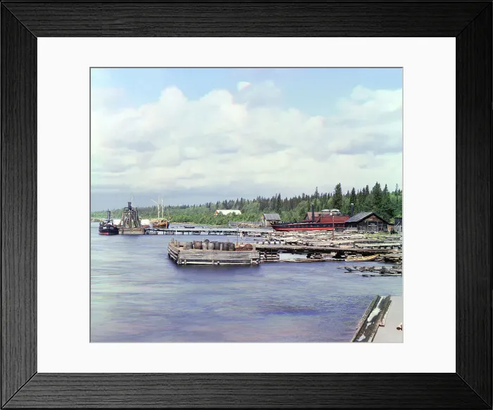 Framed Print : Kareshka boat yard [Russian Empire], 1909. Creator: Sergey Mikhaylovich Prokudin-Gorsky