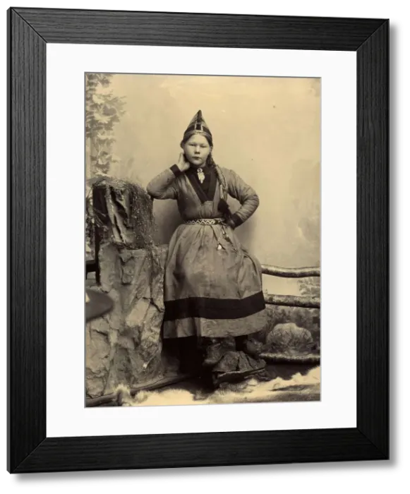 Framed Print : Unknown Sami girl, 1890-1900. Creator: Helene Edlund Framed Print : Unknown Sami girl, 1890-1900. Creator: Helene Edlund