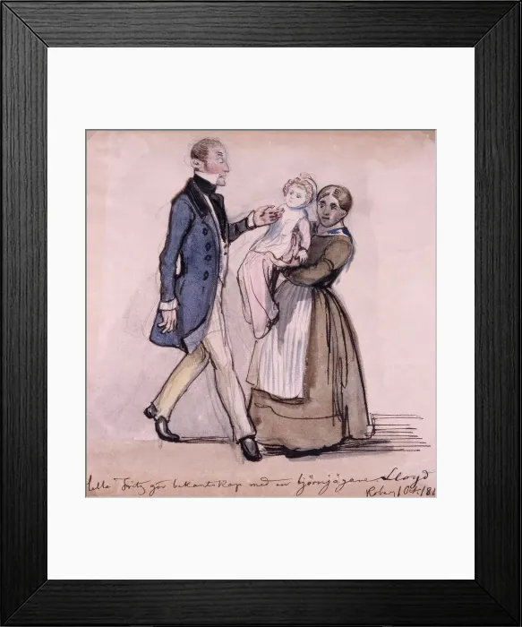 Framed Print : Little Fritz makes the acquaintance of a bear hunter Lloyd. Koberg 1 Oct. 1843. Creator: Fritz von Dardel. Little Fritz makes the acquaintance of a bear hunter Lloyd. Koberg 1 Oct. 1843. Creator: Fritz von Dardel
