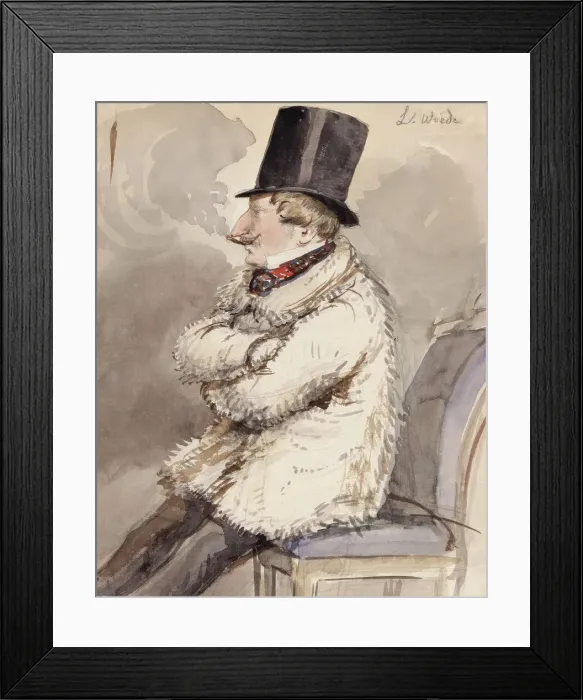 Framed Print : Man in fur jacket and top hat sits at the far end of a chair L. Wiede'. (c1850s). Creator: Fritz von Dardel. Man in fur jacket and top hat sits at the far end of a chair L. Wiede'. (c1850s). Creator: Fritz von Dardel Framed Print : Man in fur jacket and top hat sits at the far end of a chair L. Wiede'. (c1850s). Creator: Fritz von Dardel. Man in fur jacket and top hat sits at the far end of a chair L. Wiede'. (c1850s). Creator: Fritz von Dardel