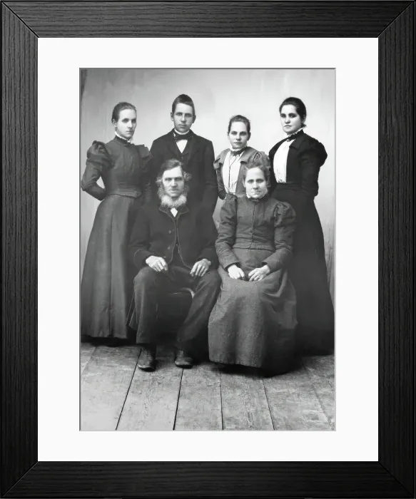 Framed Print : Studio portrait: Sitting: Lispa Per, Karin Eriksson Standing from left Anna, Edvard... 1890-1900. Creator: Lars Olsson Akerman. Studio portrait: Sitting: Lispa Per, Karin Eriksson Standing from left Anna, Edvard... 1890-1900 Framed Print : Studio portrait: Sitting: Lispa Per, Karin Eriksson Standing from left Anna, Edvard... 1890-1900. Creator: Lars Olsson Akerman. Studio portrait: Sitting: Lispa Per, Karin Eriksson Standing from left Anna, Edvard... 1890-1900