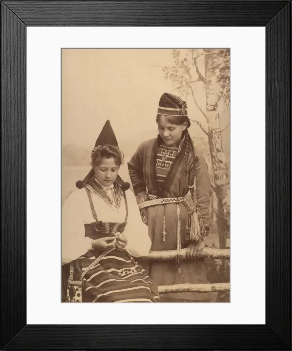 Framed Print : Studio portrait: two women in national costume, 1906. Creator: Helene Edlund Framed Print : Studio portrait: two women in national costume, 1906. Creator: Helene Edlund