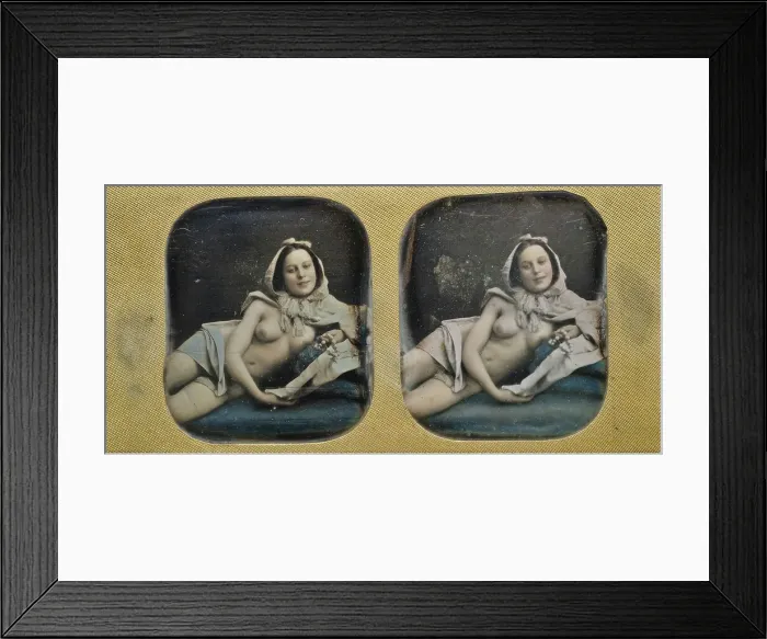 Framed Print : Young scantily clad woman, lying on her side. Creator: Unknown Framed Print : Young scantily clad woman, lying on her side. Creator: Unknown