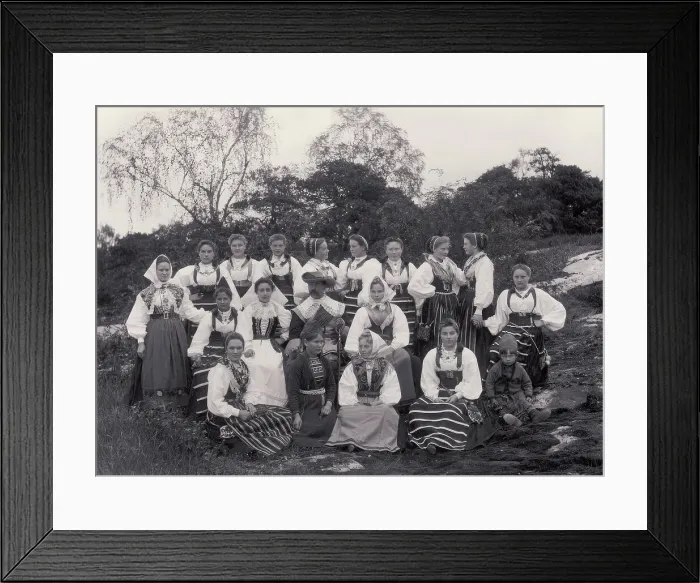 Framed Print : Group picture of the staff at Skansen, hills and a man in the middle, 1896. Creator: Frans Gustaf Klemming Framed Print : Group picture of the staff at Skansen, hills and a man in the middle, 1896. Creator: Frans Gustaf Klemming
