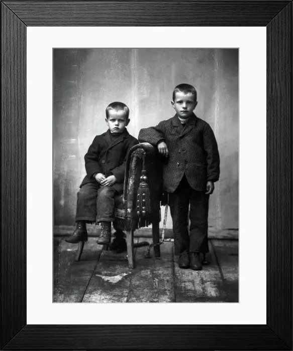 Framed Print : Two poor boys, late 1800s / turn of the century. Creator: Unknown Framed Print : Two poor boys, late 1800s / turn of the century. Creator: Unknown