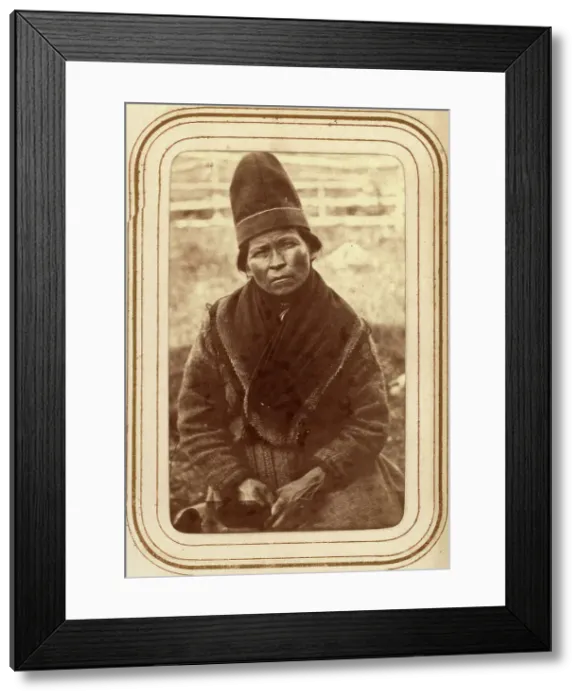 Framed Print : Portrait of Elsa Nilsdotter Länta, 35 years old, Sirka's Sami village, 1868. Creator: Lotten von Duben