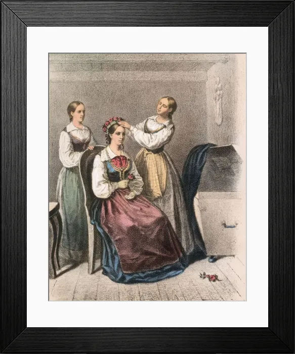Framed Print : Two women dress a bride, Blekinge. Creator: Unknown Framed Print : Two women dress a bride, Blekinge. Creator: Unknown
