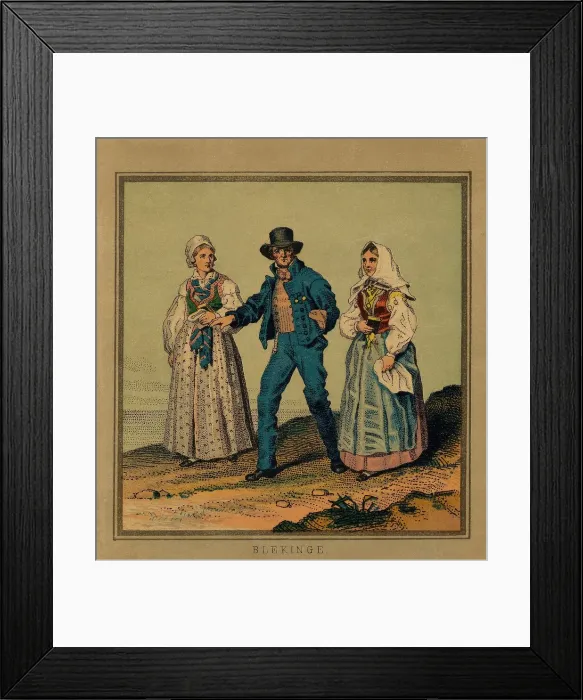 Framed Print : A panel, image of a man who is out for a walk with a woman on each side. (c1900s). Creator: Unknown Framed Print : A panel, image of a man who is out for a walk with a woman on each side. (c1900s). Creator: Unknown