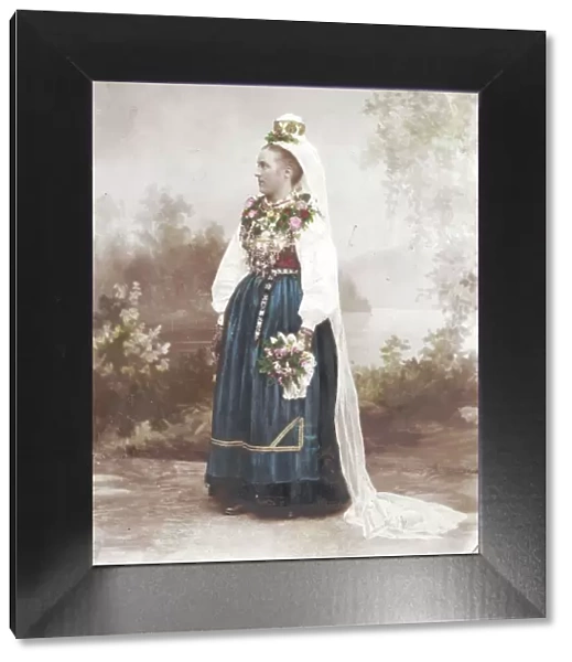 Wedding, Leksand, Dalarna - Bride in traditional dress, 1870-1910. Creator: Unknown