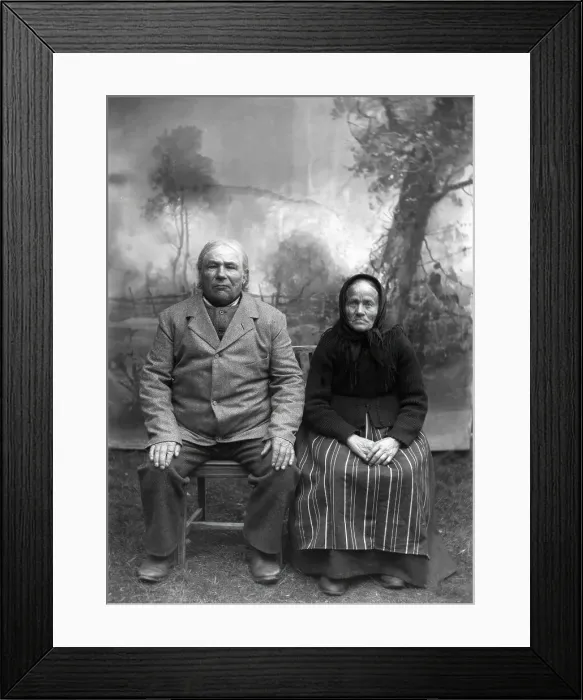Framed Print : Homeowner and church steward Näs Jonas Jonsson (1825-1908) with his wife... 1900-1908. Creator: Per Persson Framed Print : Homeowner and church steward Näs Jonas Jonsson (1825-1908) with his wife... 1900-1908. Creator: Per Persson