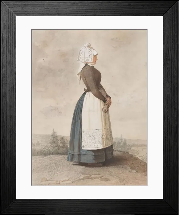 Framed Print : Apparel - woman standing in full figure with white apron, 1810-1857. Creator: Otto Wallgren Framed Print : Apparel - woman standing in full figure with white apron, 1810-1857. Creator: Otto Wallgren