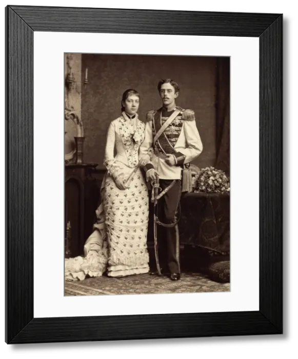 Framed Print : Cabinet portrait of Gustav V and Viktoria, 1881. Creator: Schulz & Suck. Cabinet portrait of Gustav V and Viktoria, 1881. Creator: Schulz & Suck