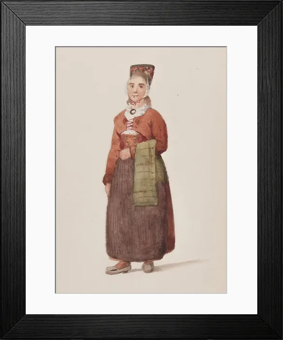 Framed Print : Apparel - Woman from the front in full figure, Häverö suit, 1830-1868. Creator: Josef Magnus Shore Framed Print : Apparel - Woman from the front in full figure, Häverö suit, 1830-1868. Creator: Josef Magnus Shore