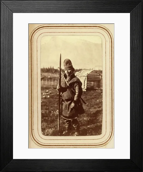 Framed Print : Sami man with spear, 1868. Creator: Lotten von Duben Framed Print : Sami man with spear, 1868. Creator: Lotten von Duben