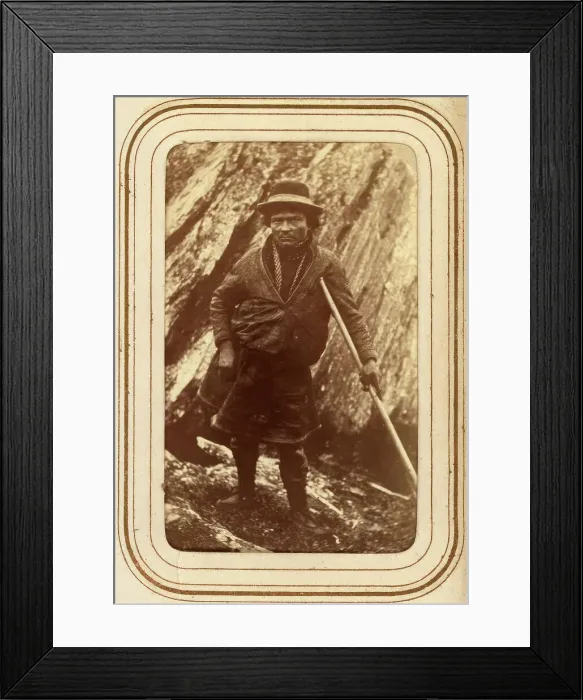 Framed Print : Sami man with a stick, 1868.. Creator: Lotten von Duben Framed Print : Sami man with a stick, 1868.. Creator: Lotten von Duben