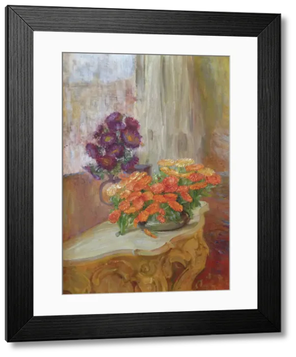 Framed Print : Asters and marigolds, (c1900s). Creator: Ida Eléonora de Schulzenheim Framed Print : Asters and marigolds, (c1900s). Creator: Ida Eléonora de Schulzenheim
