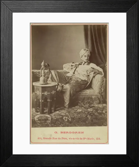 Framed Print : Marquis Claes Lagergren (1853-1930) in eastern costume smoking a hookah. Creator: Guillaume Berggren Framed Print : Marquis Claes Lagergren (1853-1930) in eastern costume smoking a hookah. Creator: Guillaume Berggren