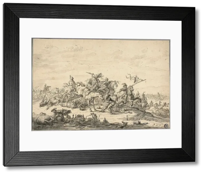 Framed Print : Battle Scene with Horsemen, 1658. Creator: Zacharias Blijhooft Framed Print : Battle Scene with Horsemen, 1658. Creator: Zacharias Blijhooft