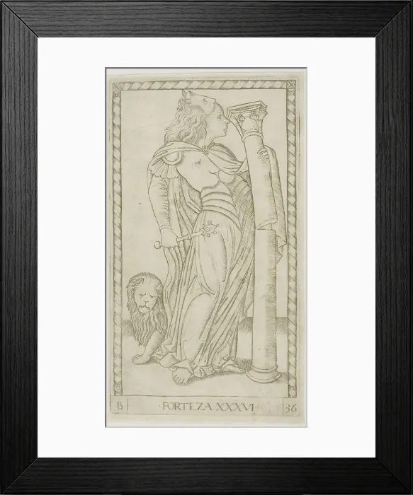 Framed Print : Fortitude, plate 36 from Genii and Virtues, c.1465. Creator: Unknown Framed Print : Fortitude, plate 36 from Genii and Virtues, c.1465. Creator: Unknown