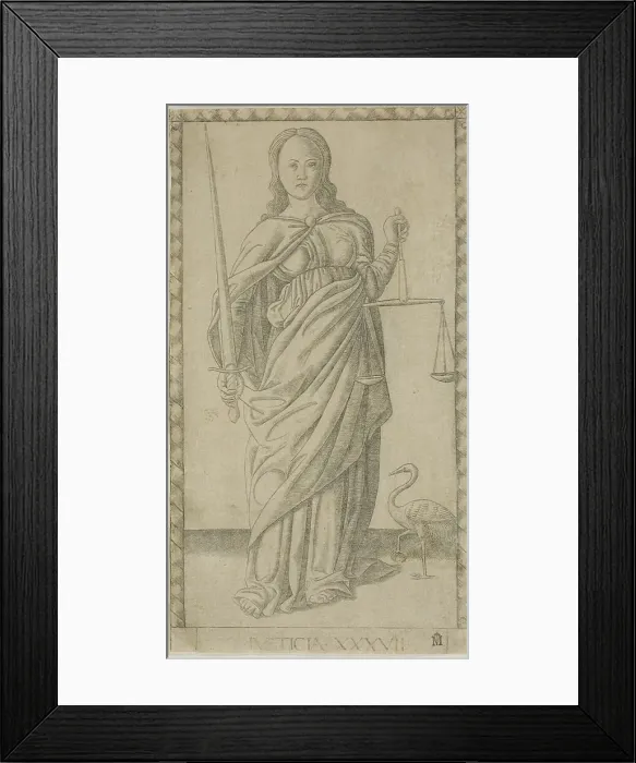 Framed Print : Justice, plate 37 from Genii and Virtues, c.1465. Creator: Unknown Framed Print : Justice, plate 37 from Genii and Virtues, c.1465. Creator: Unknown
