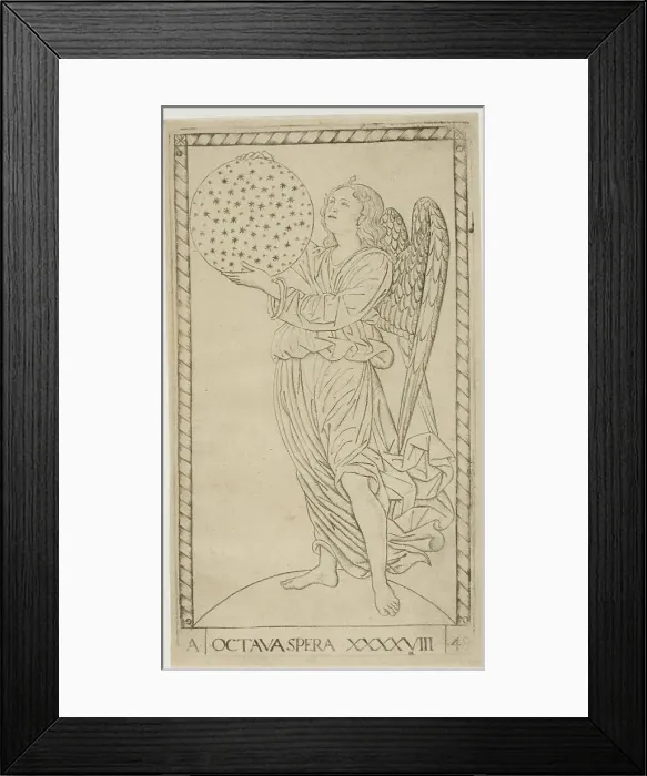Framed Print : The Angel and the Eighth Sphere, plate 48 from Planets and Spheres, c.1465. Creator: Unknown Framed Print : The Angel and the Eighth Sphere, plate 48 from Planets and Spheres, c.1465. Creator: Unknown