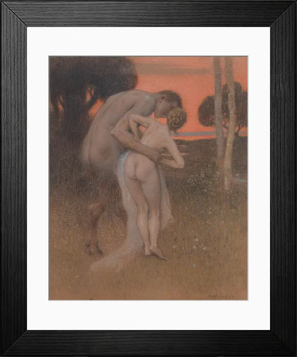 Framed Print : Pan and Nymph Syrinx. Creator: Rössler, Rudolf (1864-1934) Framed Print : Pan and Nymph Syrinx. Creator: Rössler, Rudolf (1864-1934)