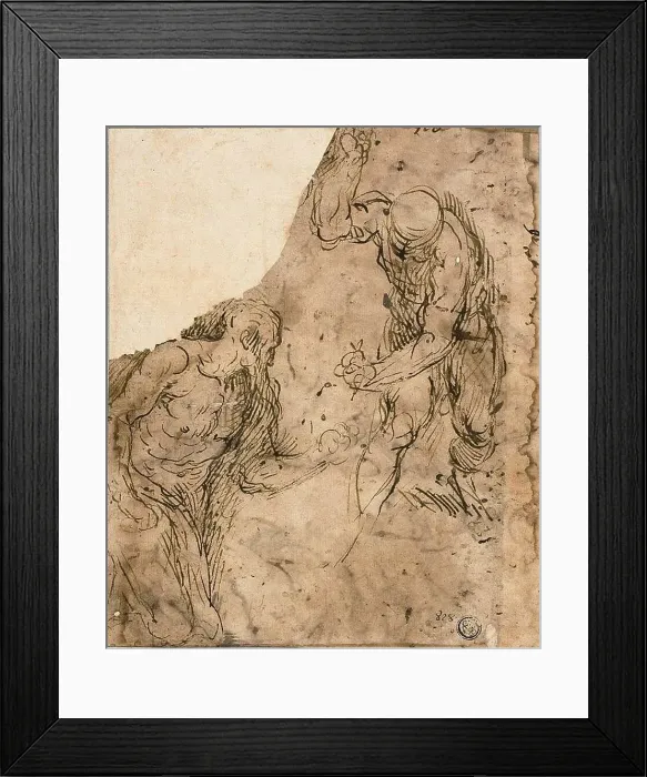 Framed Print : Two Sketches of Male Nudes, One Kneeling, One Standing (recto); Three Sketches... 1600 / 09. Creator: Jacopo Palma Framed Print : Two Sketches of Male Nudes, One Kneeling, One Standing (recto); Three Sketches... 1600 / 09. Creator: Jacopo Palma