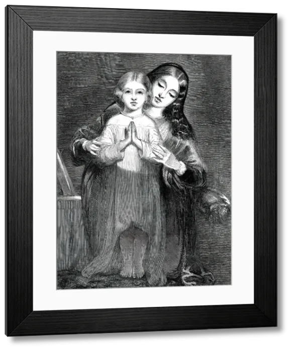 Framed Print : The Child's Prayer - painted by R. Redgrave, A.R.A. 1850. Creator: T. Williams Framed Print : The Child's Prayer - painted by R. Redgrave, A.R.A. 1850. Creator: T. Williams