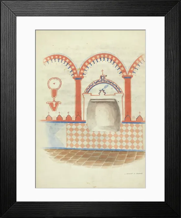 Framed Print : Wall Painting and Baptismal Niche, c. 1938. Creator: Frank C. Barks Framed Print : Wall Painting and Baptismal Niche, c. 1938. Creator: Frank C. Barks