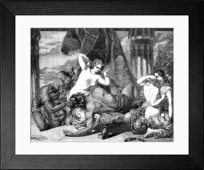 Framed Print : Royal Academy Exhibition - No. 16 - Samson Betrayed, painted by F. R. Pickersgill, A.R.A. 1850. Creator: George Dalziel. Royal Academy Exhibition - No. 16 - Samson Betrayed, painted by F. R. Pickersgill, A.R.A. 1850