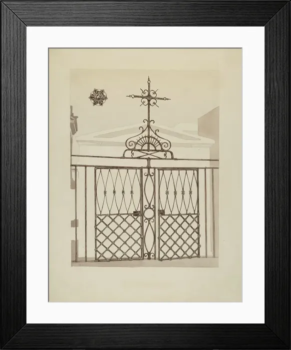 Framed Print : Cast and Wrought Iron Fence, c. 1936. Creator: Arelia Arbo Framed Print : Cast and Wrought Iron Fence, c. 1936. Creator: Arelia Arbo