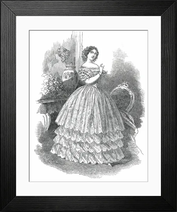 Framed Print : Paris Fashions for July - Opera Dress, 1850. Creator: Unknown Framed Print : Paris Fashions for July - Opera Dress, 1850. Creator: Unknown