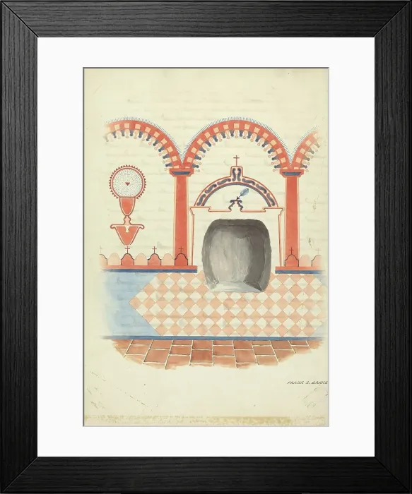 Framed Print : Wall Painting and Baptismal Niche, c. 1938. Creator: Frank C. Barks Framed Print : Wall Painting and Baptismal Niche, c. 1938. Creator: Frank C. Barks