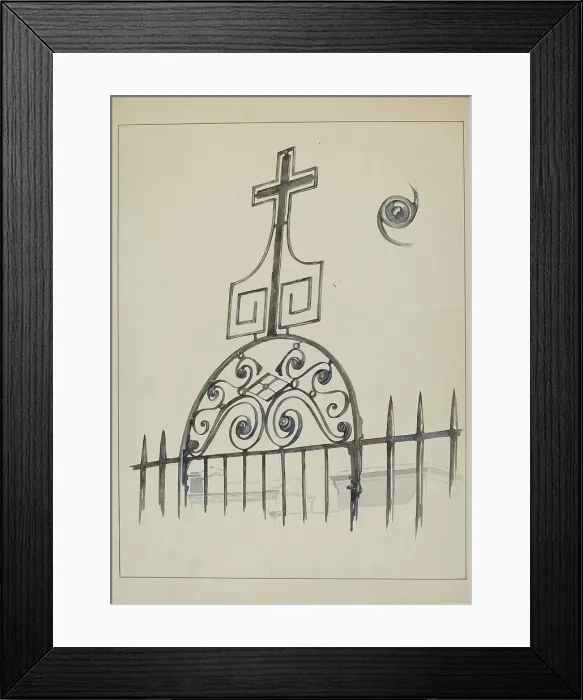 Framed Print : Iron Cross - Gate Ornament, c. 1936. Creator: Arelia Arbo Framed Print : Iron Cross - Gate Ornament, c. 1936. Creator: Arelia Arbo