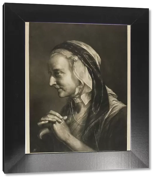 Old Woman Leaning on a Cane, from Life-Sized Heads, 1760. Creator: Thomas Frye