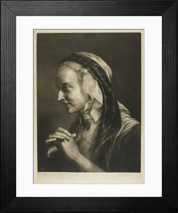 Framed Print : Old Woman Leaning on a Cane, from Life-Sized Heads, 1760. Creator: Thomas Frye Framed Print : Old Woman Leaning on a Cane, from Life-Sized Heads, 1760. Creator: Thomas Frye