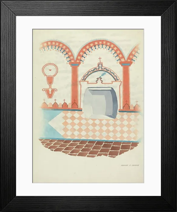 Framed Print : Wall Painting and Baptismal Niche, c. 1938. Creator: Frank C. Barks Framed Print : Wall Painting and Baptismal Niche, c. 1938. Creator: Frank C. Barks