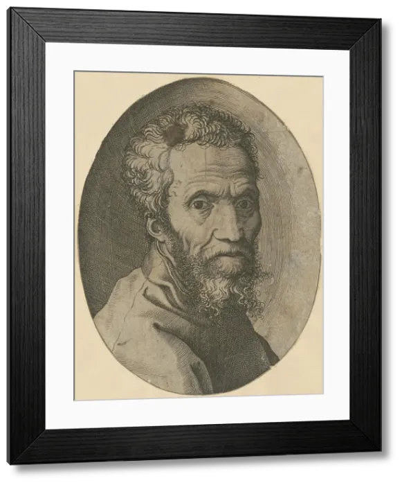 Framed Print : Portrait of Michelangelo Buonarroti, 1564-1570. Creator: Ghisi, Giorgio (1520-1582) Framed Print : Portrait of Michelangelo Buonarroti, 1564-1570. Creator: Ghisi, Giorgio (1520-1582)
