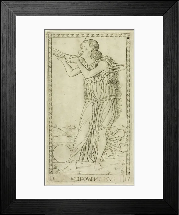 Framed Print : Melpomene, plate seventeen from Apollo and the Muses, c.1465. Creator: Unknown Framed Print : Melpomene, plate seventeen from Apollo and the Muses, c.1465. Creator: Unknown