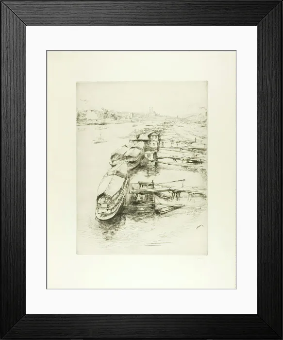 Framed Print : Barges at Auteuil, 1900. Creator: Gustave Leheutre Framed Print : Barges at Auteuil, 1900. Creator: Gustave Leheutre
