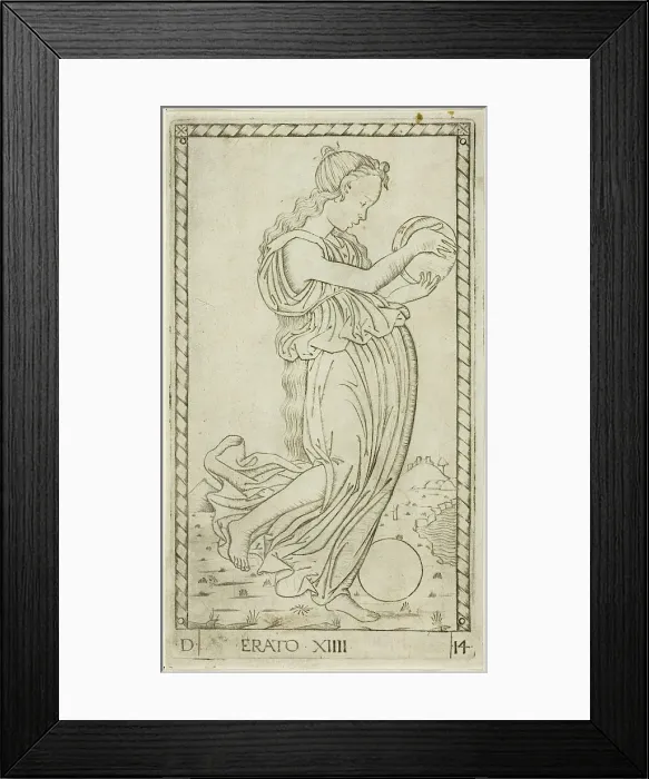 Framed Print : Erato, plate fourteen from Apollo and the Muses, c.1465. Creator: Unknown Framed Print : Erato, plate fourteen from Apollo and the Muses, c.1465. Creator: Unknown
